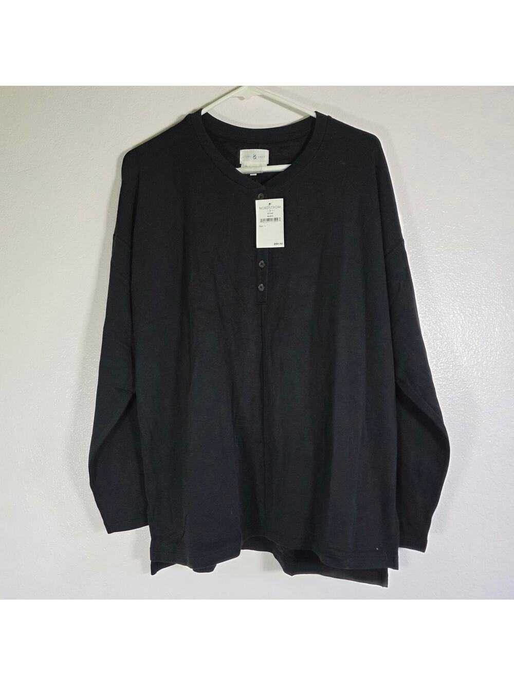 Lou & Grey Signature Soft Plush Henley Top Black Long Sleeve Large